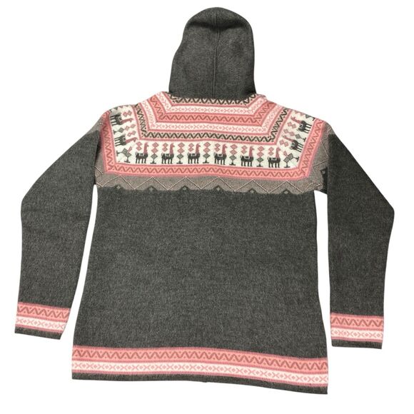 Tegidos Hooded Alpaca Sweater Jacket Gray Pink Hoodie Novelty Aztec XL - Picture 9 of 12